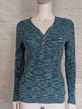 Sundance Blue and Gray Ribbed Henley Top